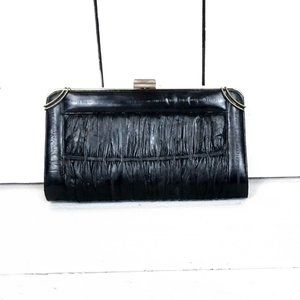 Vintage black eel skin leather metal frame clutch